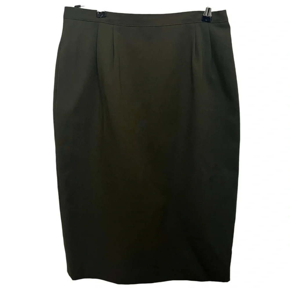 Vintage Pencil Skirt with‎ Pleated Front Olive Green Size 14